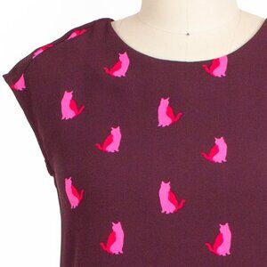 LOFT Smitten Kitten Burgundy Pink Cat Cap Sleeve Shift Dress | Size XXSP